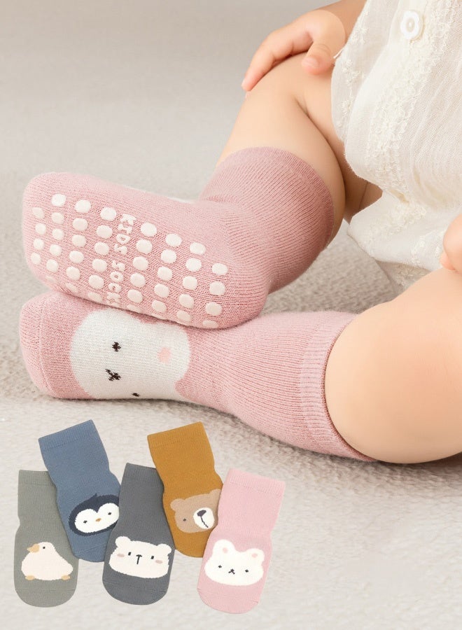 Hanayo 5 Pairs Kids Socks Girls and Boys Non-slip Floor Socks Comfortable Unisex Socks for Newborn Infant Toddlers Perfect for All Seasons(Multicolour) - Image 2